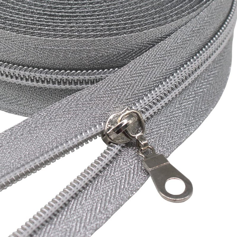 MebuZip #5 سحابات لفائف النايلون الفضية المعدنية من The Yard Bulk Coil Zipper Roll 10 ياردات مع 25 قطعة سحب لحقائب الخياطة اليدوية (شريط فضي) - Image 2